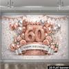 2D Rose Gold 60th Birthday Backdrop with Flowers & Gift Box Party Banner