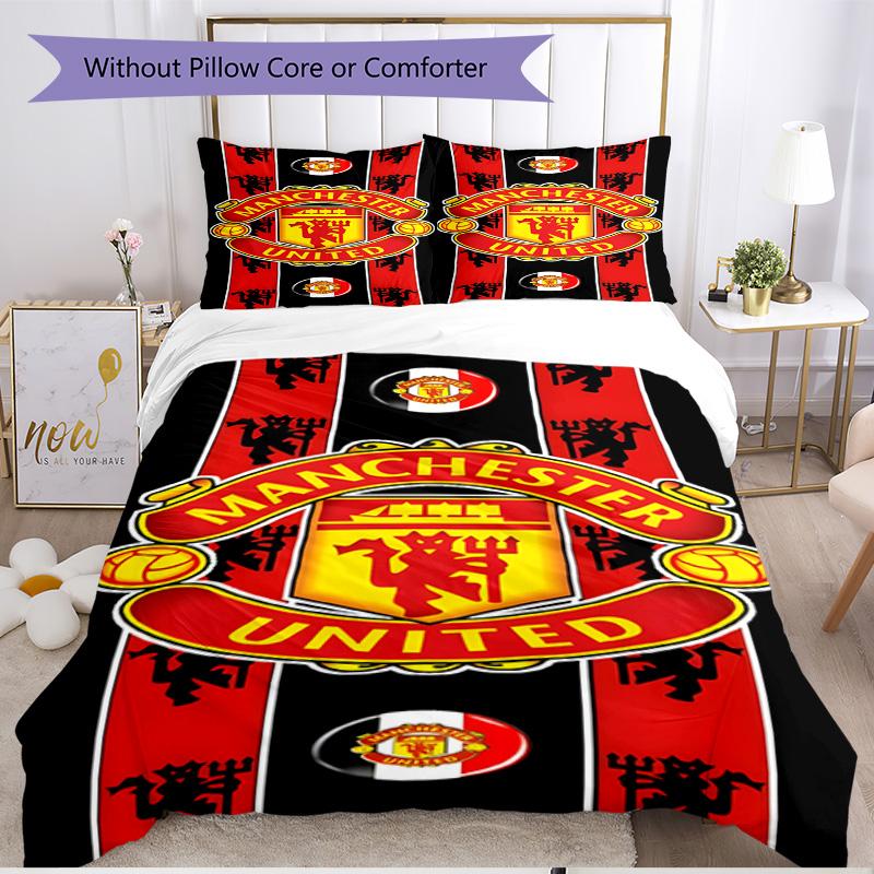 3pcs Duvet Cover Set (1*Duvet Cover + 2*Pillowcase, Without Core), Manchester United F.C Print Soft All‑Season Bedding Set, Home Bedroom Decor Gift