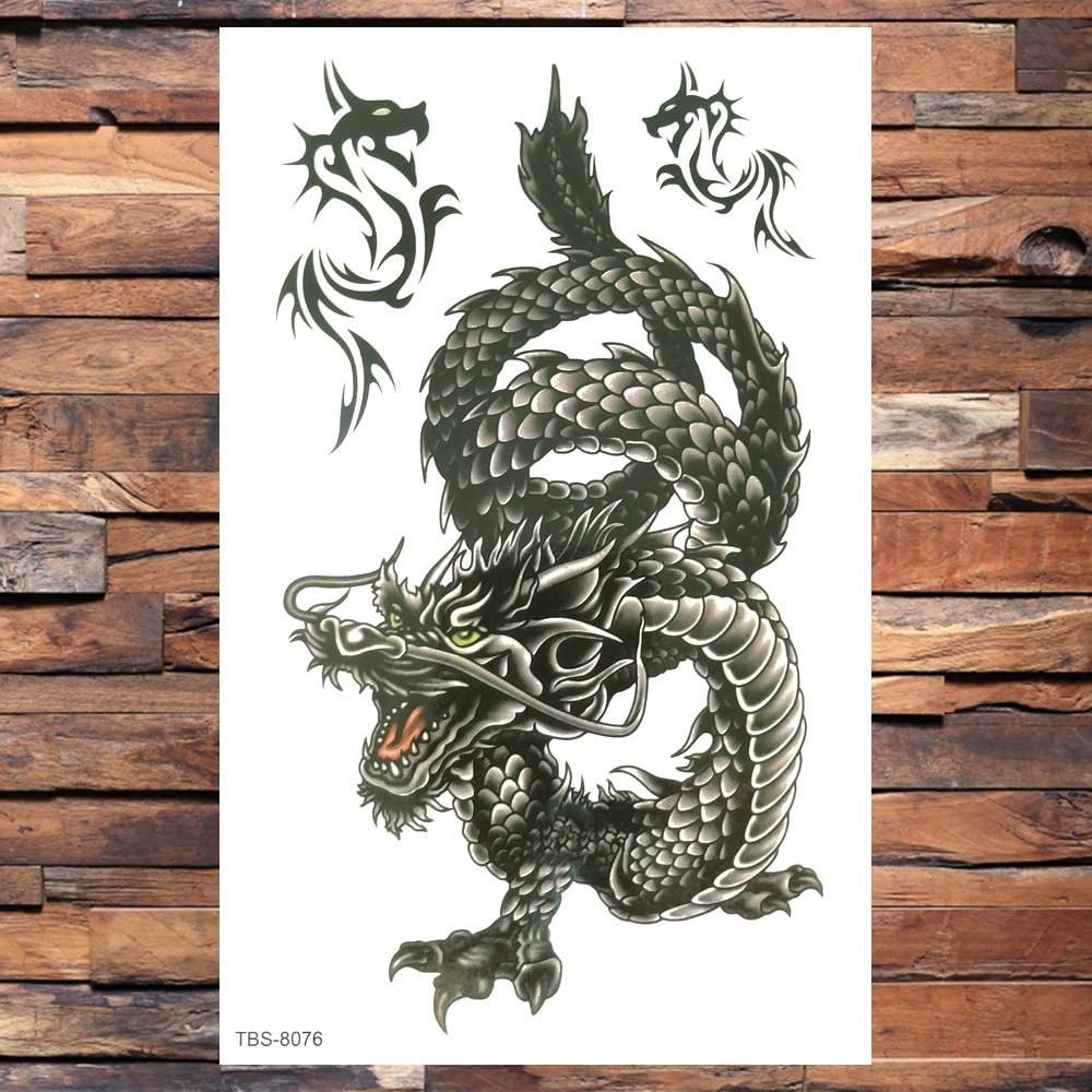 Realistic Dragons Fake Temporary Tattoo For Men Women Tribe Tigers Tattoos Stickers Spray Wolf Flowers Waterproof Tatoo Body Art