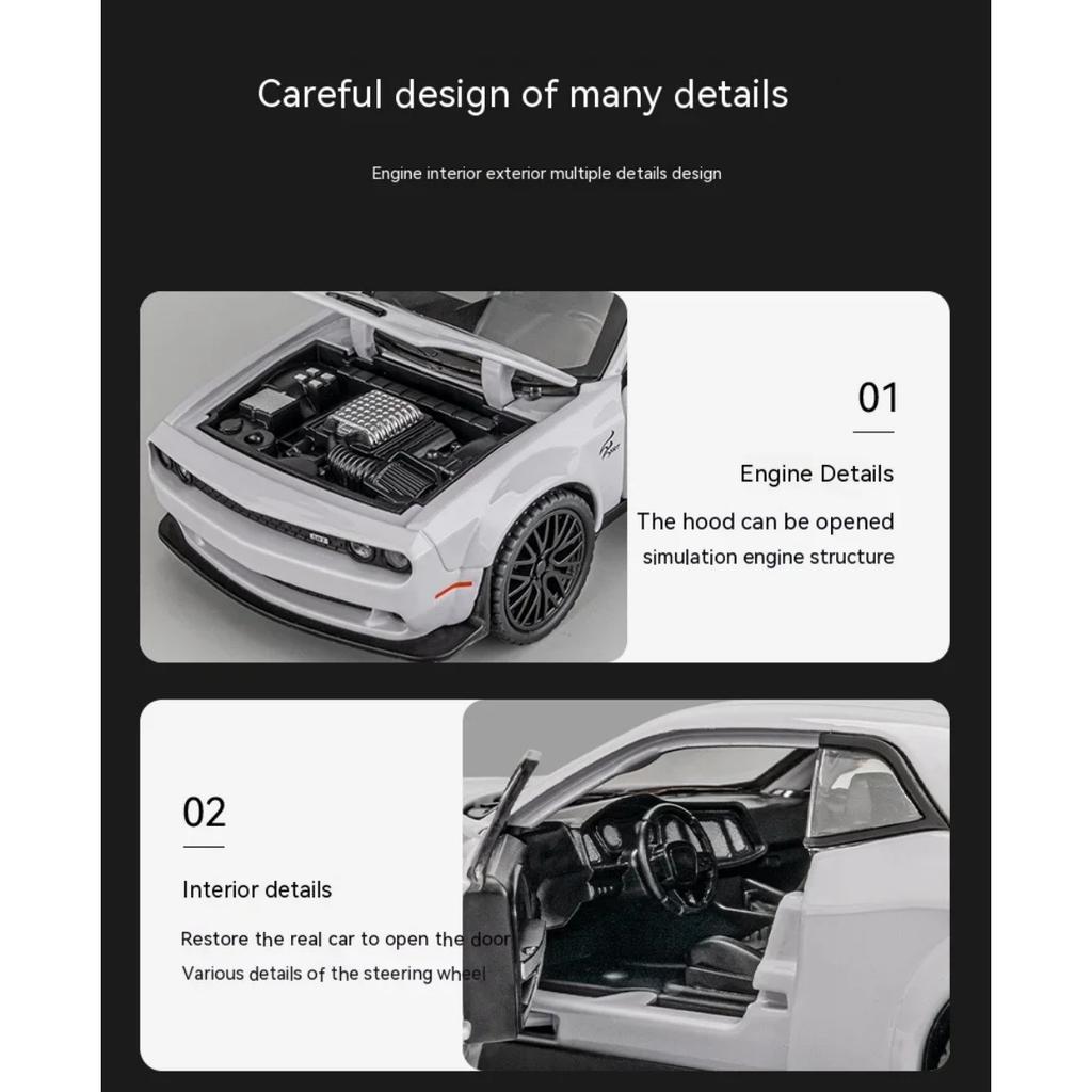 Игрушечная машинка Dodge Challenger Hellcat STR Red Eyes в масштабе 1/32, литые автомобили, декоративные модели машин с оттяжкой, со звуком и светом