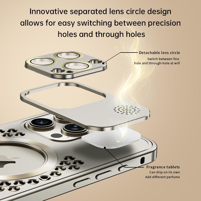 Металлический охлаждающий чехол для телефона с ароматерапией для iPhone 12 13 14 15 Pro Max Plus, защитный чехол для объектива, полый магнитный чехол с беспроводной зарядкой