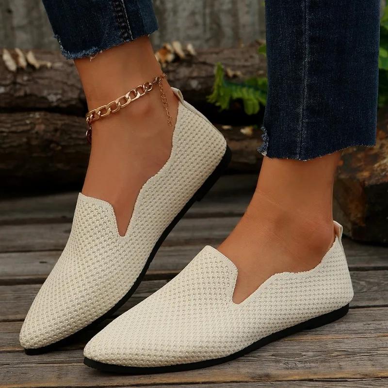 2024 Новая мода однотонные весенние и осенние универсальные однотонные женские туфли сетчатые дышащие слипоны с острым носком Zapatos
