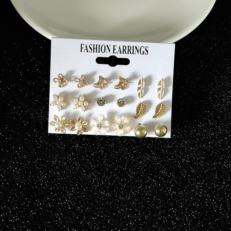 Fashion Butterfly Six Flowers and Leaves Nine Combinations Women's Earrings Fashion Versatile