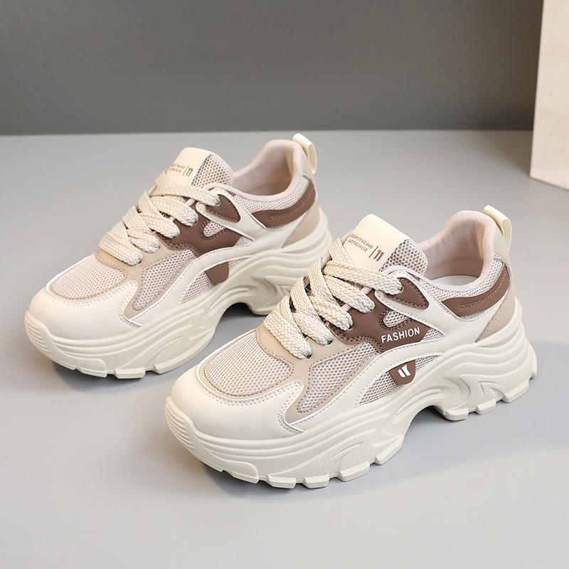Fashion Fashion Women Breathable Sneakers Spring Summer Mesh Lace-up Casual Walking Shoes Ladies Versatile Platform Mixed Color Tennis