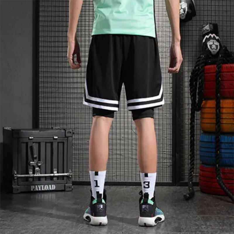 Шорты мужские баскетбольные, искусственные, из двух частей, с тремя точками, до колена, дышащие, быстросохнущие, узкие спортивные брюки, шорты для фитнеса для бега