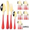 24 шт., набор столовых приборов из красного золота, набор столовой посуды, нож, вилка, ложка, серебро, столовые приборы из нержавеющей стали, кухонный ресторанный набор