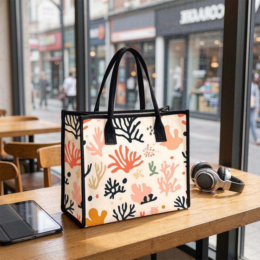 Coral Pattern Tote Bag Casual Large Capacity Handbag for Daily Use