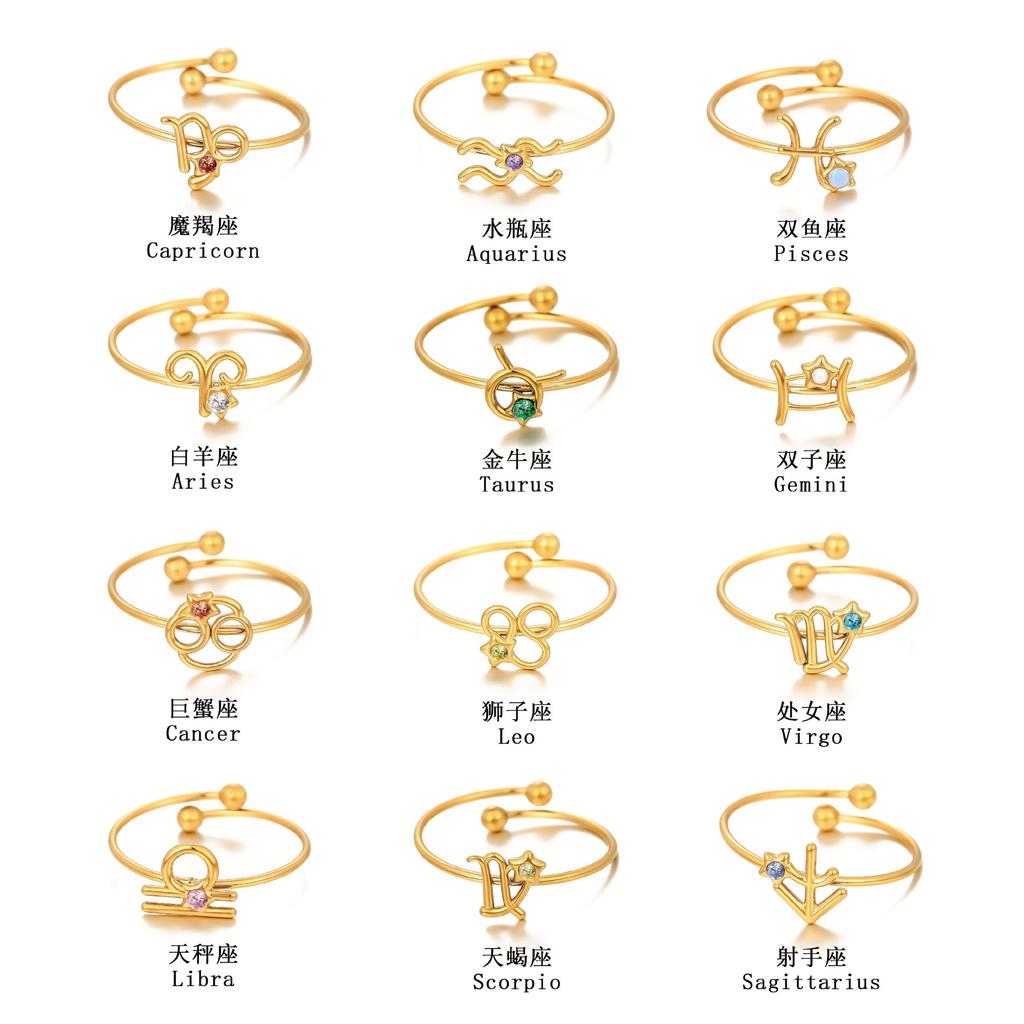 Personalized Ring, Stainless Steel Vacuum Plated 18K Gold Twelve Constellation Opening Single Bracelet.