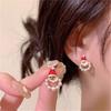 Enamel Santa Claus Min Stud Earrings Female Fashion Sweet Red White Color Geometry Ear Wedding Jewelry Romantic Gift