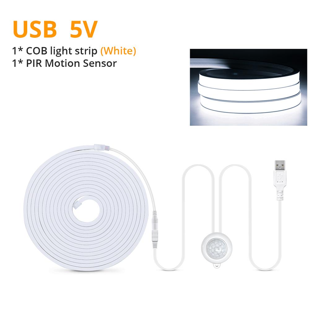 Wireless PIR Motion Sensor COB LED Strip Neon Lights USB 5V Neon Tape Silicone Waterproof Kitchen Cabinet Bed Closet Night Lamps