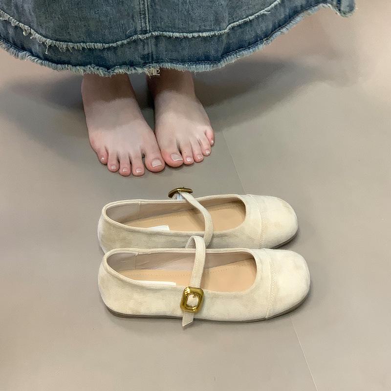 Cute Ballet Fairy Suede Round Head Light Mouth Single Shoes Spring and Autumn Retro Flat Mary Jane Women's Shoes