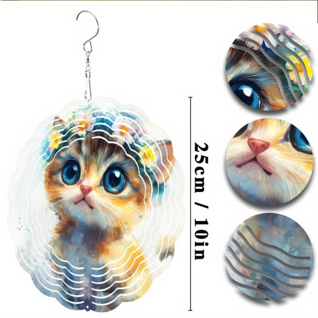 10 Inch Hanging Cat Wind Spinner Whimsical Garden Decor with 360 Hook Vibrant Cat Design for Outdoor Patio Yard Spring Summer Gift for Cat Lovers