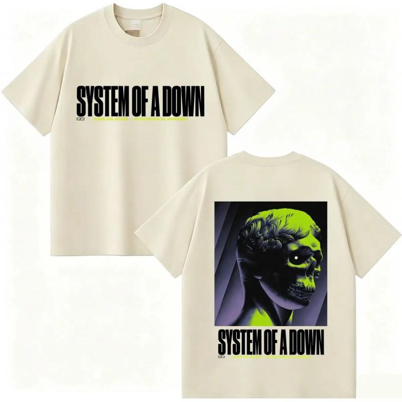 System Of A Down EU UK Тур 2026 Графическая футболка Мужская Хлопок Короткий рукав Уличный стиль Футболка