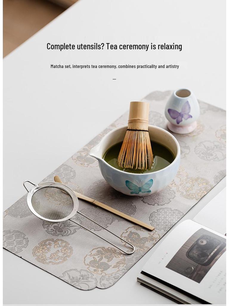 Handmade Japanese Cherry Blossom Matcha Bowl with Whisking Tool, Imitation Song Dynasty Tea Stirrer, and Hyakuhon-date Chasen Stand