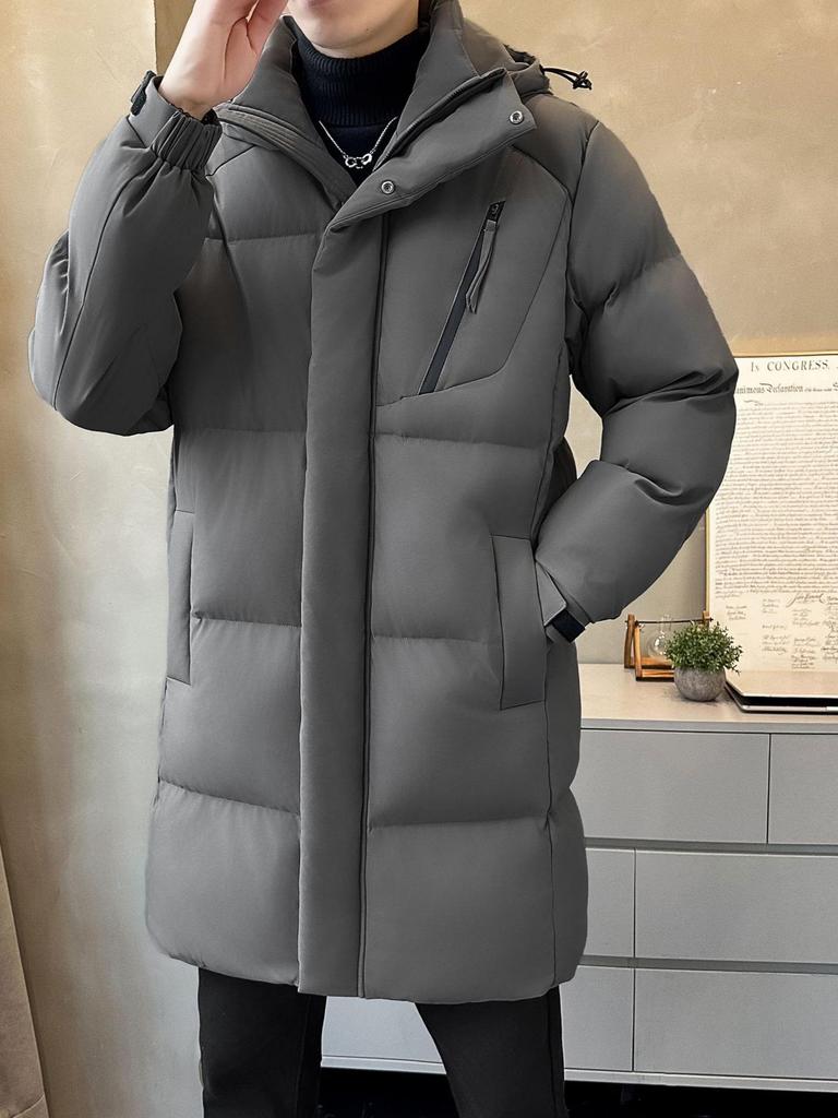 Men's Winter Trendy Mid-Length Hooded Cotton Jacket, Hong Kong Style, Korean Version, Plus Size Available