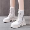 Women Winter Shoes Ankle Boots Leather Warm Plush Snow Boots Female Shoes Woman Chunky Platform Booties White Black