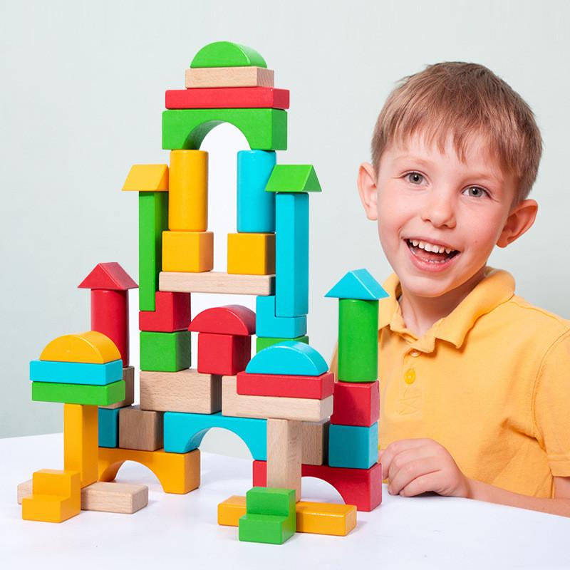 Creative Blocks Wooden Set With 50 Big Pieces For Kids Learning And Imagination
