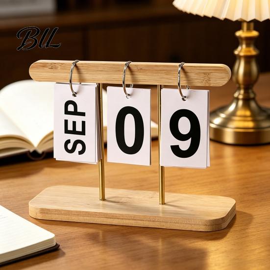 Year-round Calendar Wooden Perpetual Desk Daily Desktop Standing Flip with Day Month Display for Office Home Decor Sustainable Accessory