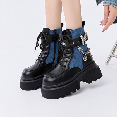 Массивные ботильоны на шнуровке для женщин Весна Осень Кожаные ботильоны Круглый носок Женская короткая обувь Высокое качество Y2k New Rock Boot