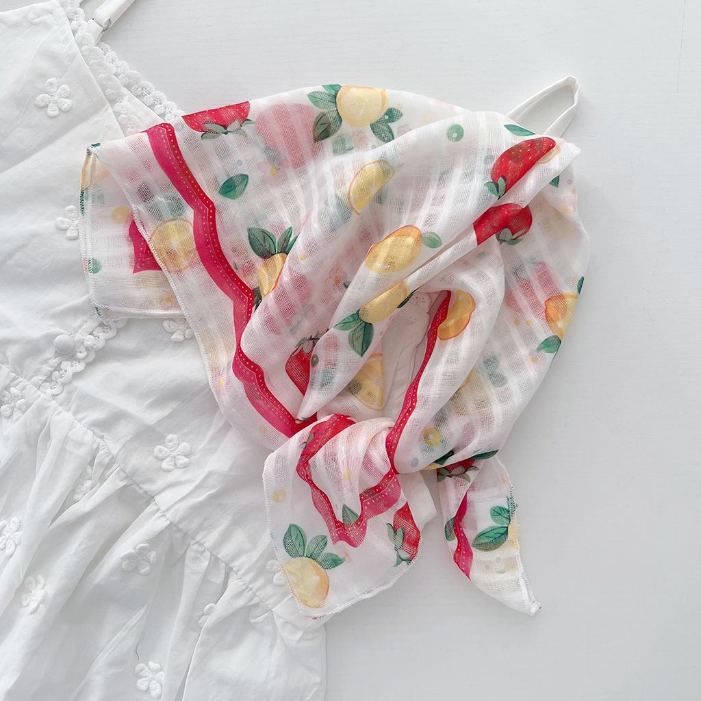 Retro Countryside Small Square Scarf French Artistic Cotton And Linen Scarf Women'S Spring And Autumn Summer Sun Shading And Sun Protection Headscarf