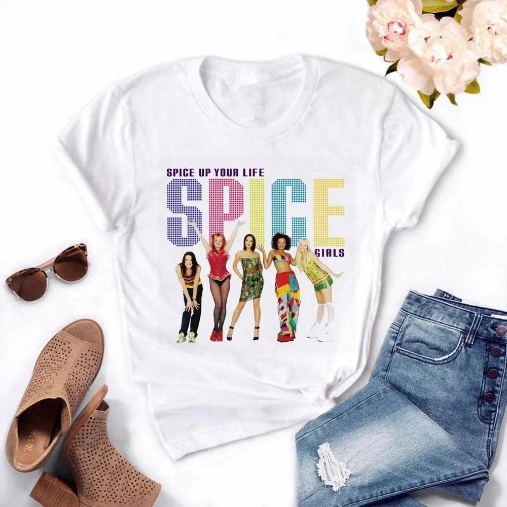 Футболка Spice Girls Унисекс Мультяшная Футболка с коротким рукавом Модная Футболка для Девочек Четыре Сезона Принт Аниме Топы Футболки Одежда Женская