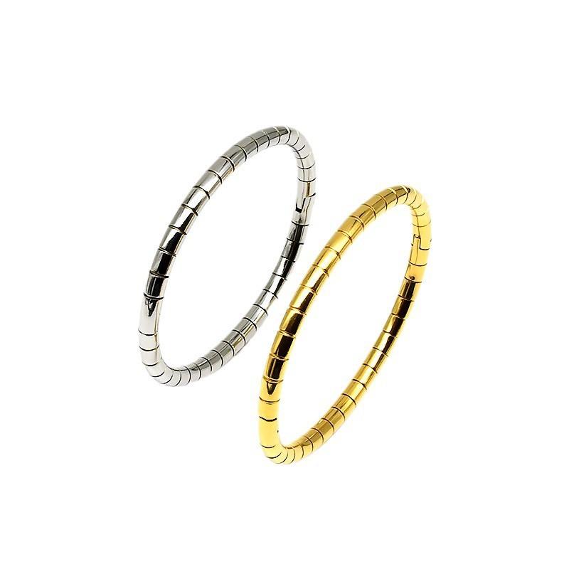Stainless Steel 18K Gold Plated Bamboo Segment Oval Clasp Bracelet Minimalist Solid Round Bone Design Women