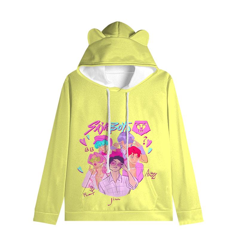 Huntrix Девушка Толстовка с капюшоном с кошачьими ушками Мультяшная K-pop Охотники на демонов На шнурке Толстый Пуловер Зои Руми Мира Средней длины Теплая Толстовка