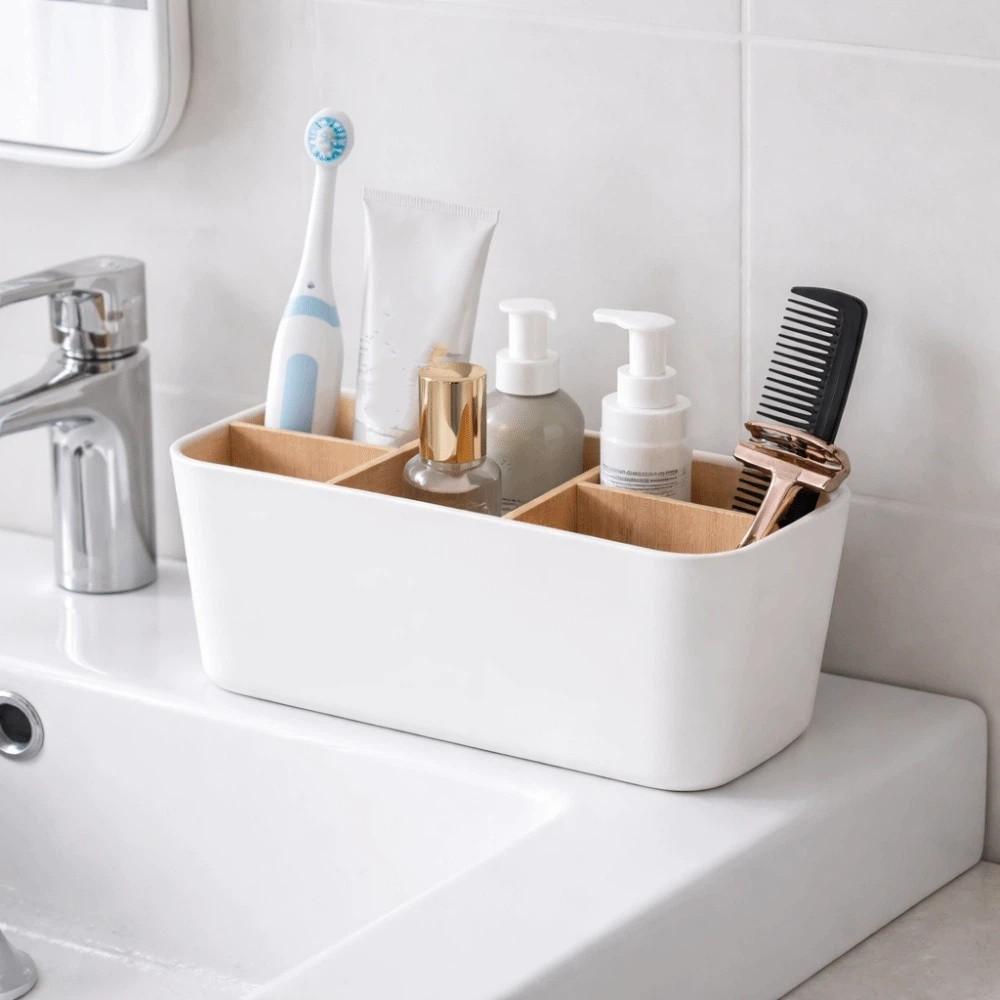 5-Slot Desktop Storage Box Save Space Detachable Bathroom Organizer Bamboo Divider Plastic Makeup Brush Organizer Kitchen