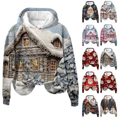 Женская модная 3D-печать с рождественским принтом и длинными рукавами, свободная толстовка с капюшоном, топ