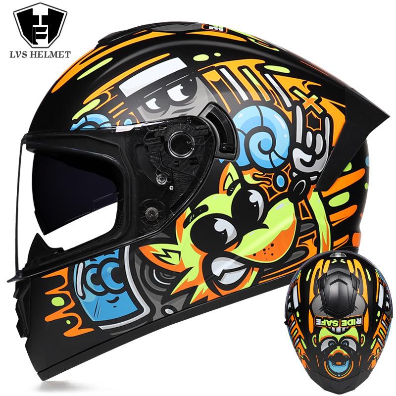 Шлем для электромобиля LVS, всесезонный универсальный для мужчин и женщин, мотоциклетный противотуманный полный шлем, серый гоночный индивидуальность, крутые и электромобили
