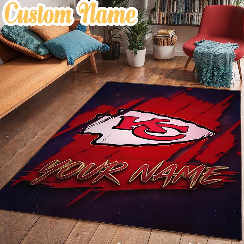 Custom Name Kansas City Chiefs Helmet Rug Office Rug Chair Mat Non Slip Carpet Rugs for Bedrooms Dining Room Living Room Home Decor gifts