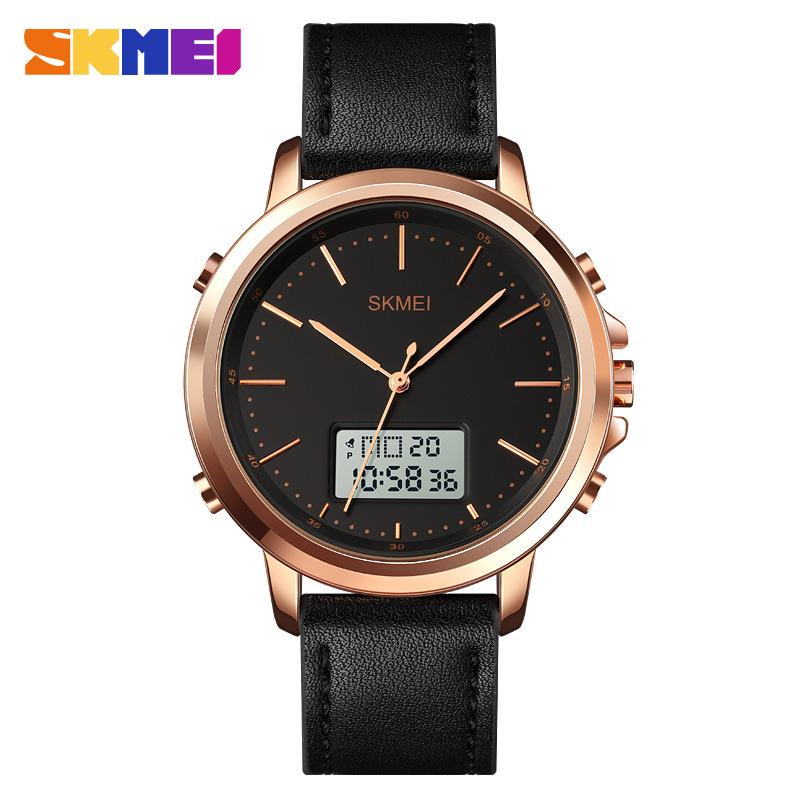 Men's Watch SKMEI Leather Strap 50M Waterproof LED Backlight 1652
