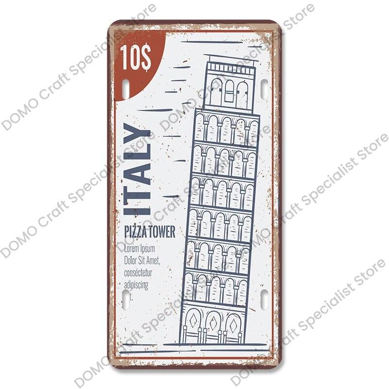 National Landmark Poster Car License Plate Retro France New York Australia Metal Tin Signs Wall Decor Garage Car Club