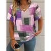 Summer Plaid Women's V-neck T-shirt Outdoor Casual Short Sleeve Tops Plaid Printed Trendy Peplum  OverSize  Women's Clothing