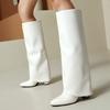 Женские ботфорты Зимняя обувь Отвернутый край Черные Белые Розовые каблуки Длинные сапоги Женская обувь Обувь