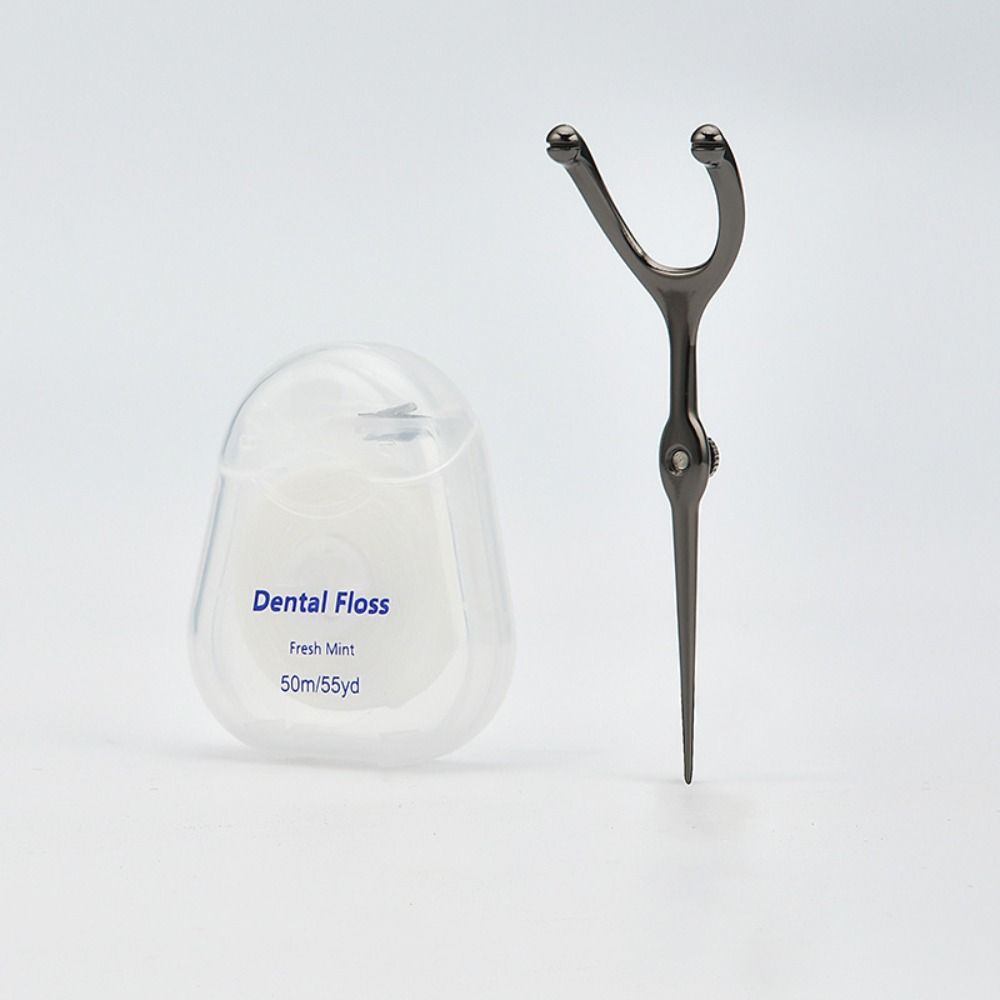 Reusable Stainless Steel Toothpick Set Handle Flossing Holder Simple 50M Tooth Flossing  Household