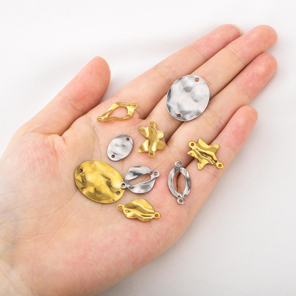 10pcs Stainless Steel 18K Plated Oval Star Heart Charms Double Hole Pendants for DIY Necklace Bracelet Jewelry Making Supplies