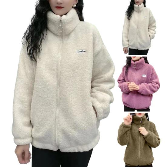 Женское зимнее пальто из шерпы, нечеткое теплое сплошное цветное воротник-стойка, свободный крой, застежка-молния, двойной карман с заниженным плечом и длинными рукавами, женское женское пальто