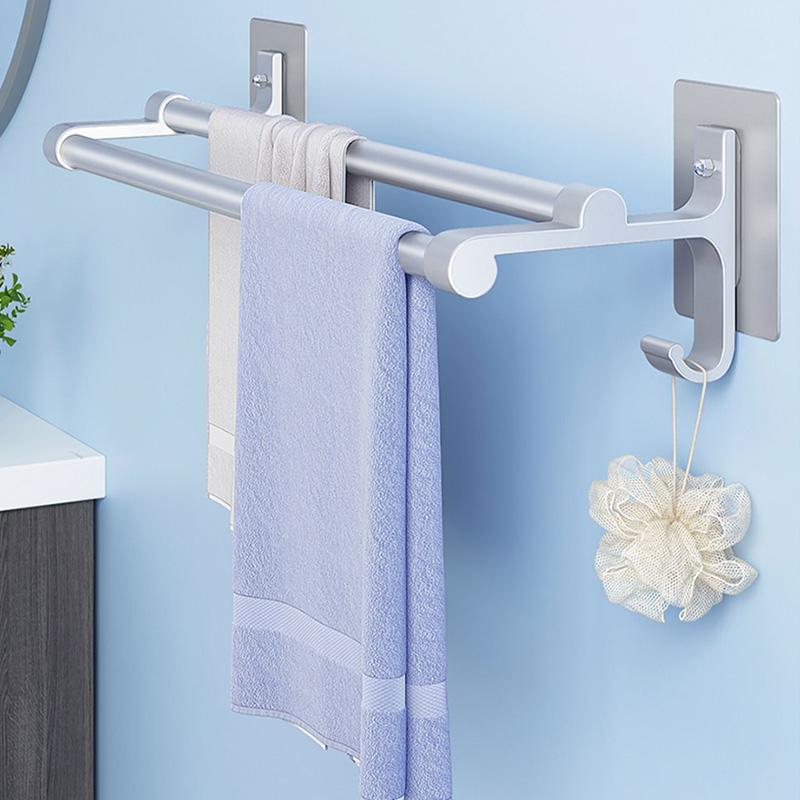 Вешалка для полотенец на стену в ванной без сверления, двухстержневая, алюминиевая, самоклеящаяся, держатель для полотенец, органайзер для ванной комнаты, рельс для хранения