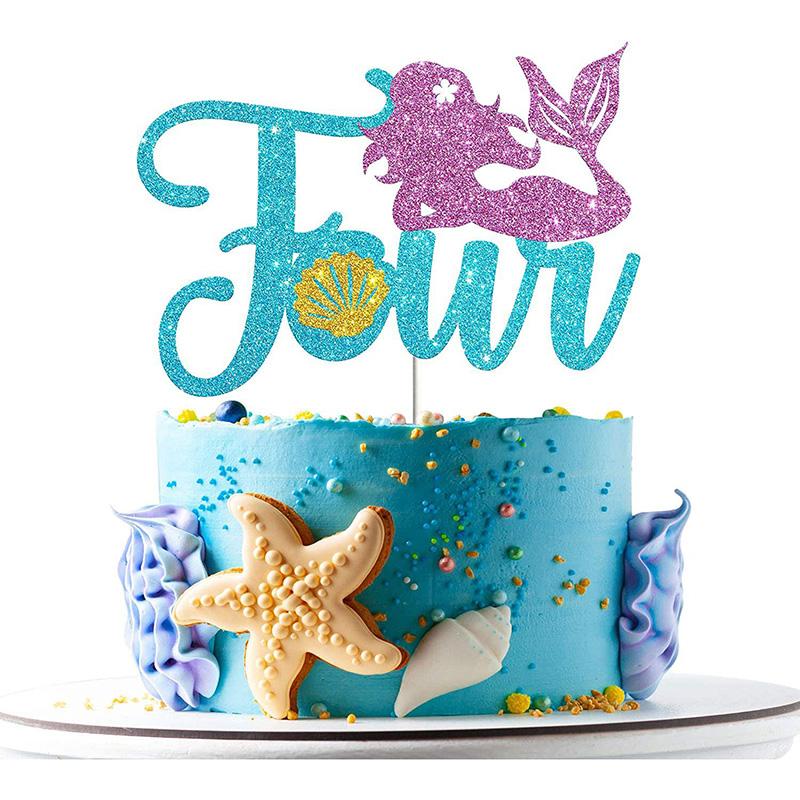 Хвост русалки С Днем Рождения Торт Украшение для вечеринки в честь Русалочки 1-10 цифр Украшения для кексов для девочек День рождения Baby Shower Декор