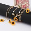 3/5Pcs Lady Sunflower Leaf Faux Pearl Charm Necklace Earrings Bracelet Ring Set
