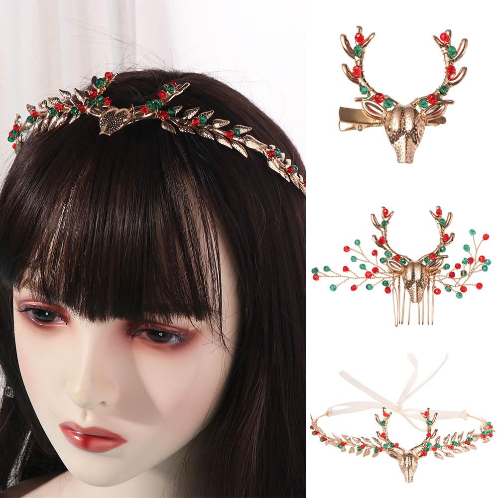 Crystal Christmas Headband Hair Comb Antlers Hairband Fashion Hairpin Set Merry Christmas
