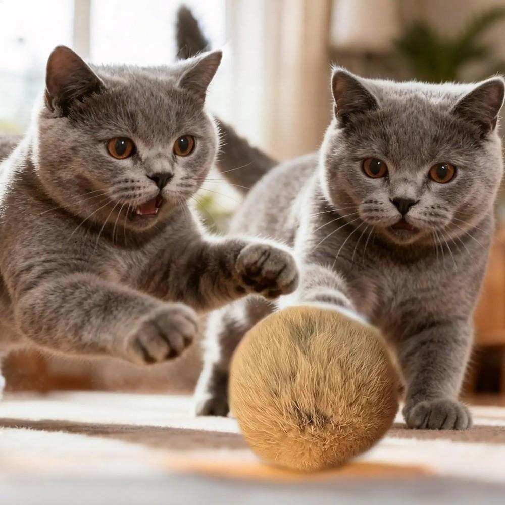 Gifts Rabbit Fur Cat Toy Ball Durable Scratch Resistant Cat Teaser Wand Soft Silent Cat Toys for Indoor Cats Kicks Chase Games