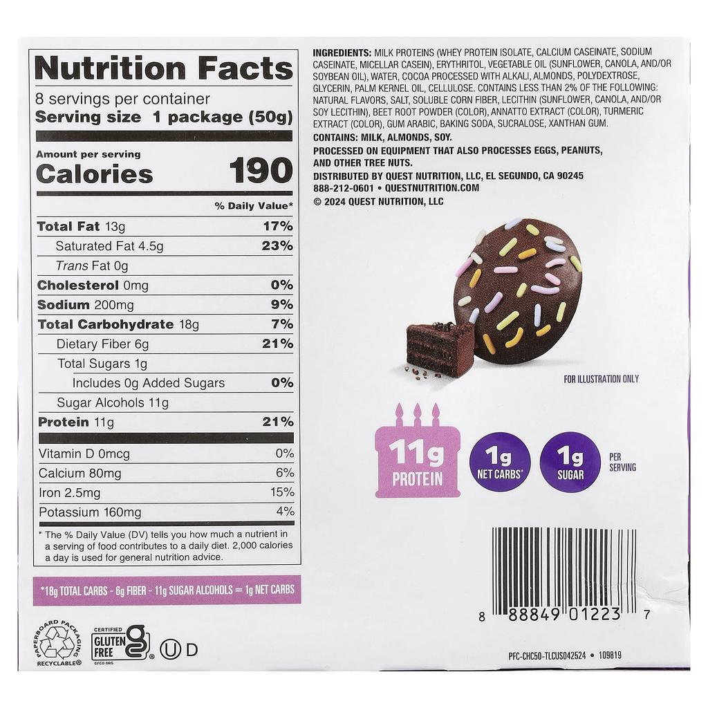 Quest Nutrition Bake Shop Frosted Cookies, Chocolate Cake, 8 Packs, 50g (1.76oz) Each