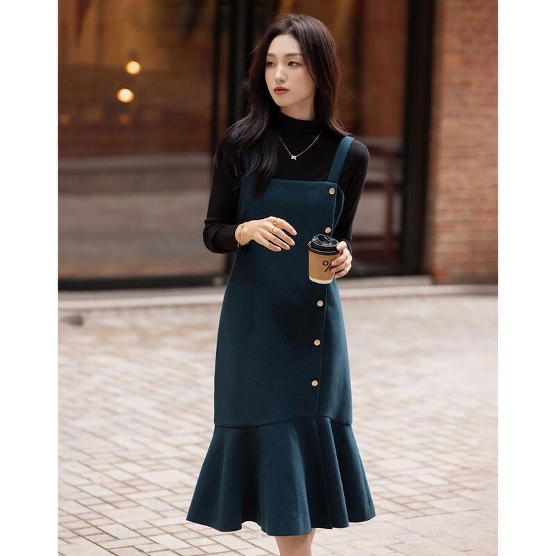 Женское твидовое платье-сарафан из смесовой шерсти с подтяжками и юбкой «рыбий хвост»