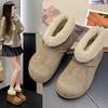 Версия ретро-ботинок с круглым носком, новые зимние ботинки с плоским дном 2024 года, осень-зима, новые плюшевые теплые ботинки, пушистые короткие ботинки