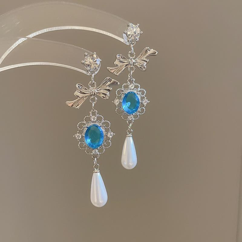 Серьги-подвески с серебряной иглой, бриллиантовым цветком, каплей воды и кисточкой, преувеличенные серьги, легкая роскошь, премиальные серьги для женщин