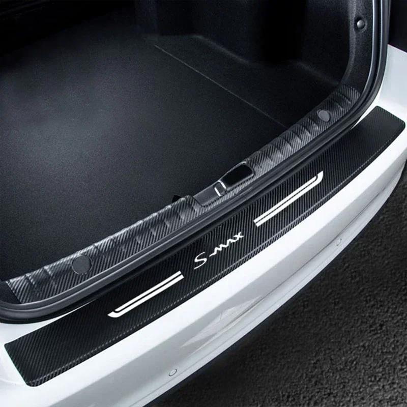 Carbon Fiber Car Door Sill Anti Kick Sticker Rear Bumper Trunk Scratch Guard Decals For Ford S-MAX Logo Exterior Accessories