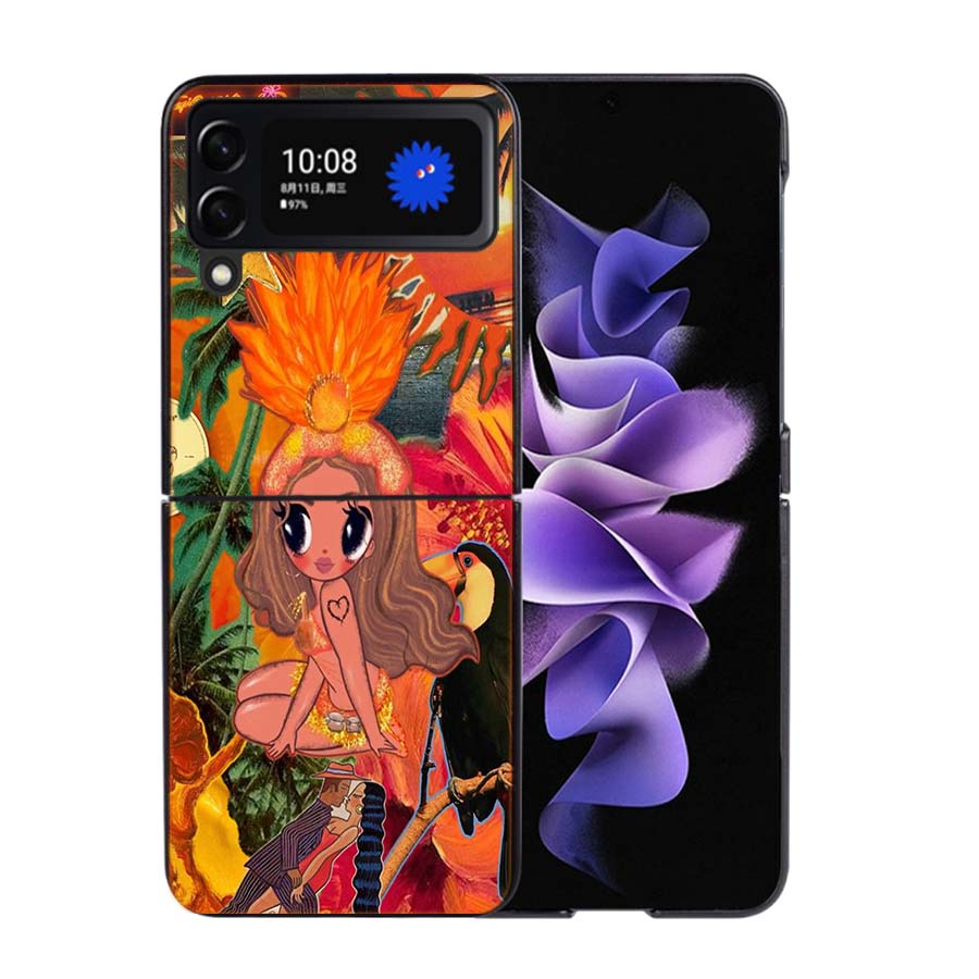 K-Karol G Tropicoqueta Phone Case For Samsung Z Flip 7 6 5G Galaxy Z Flip4 Z Flip5 Z Flip3 Coque Black Hard PC Shell Protective