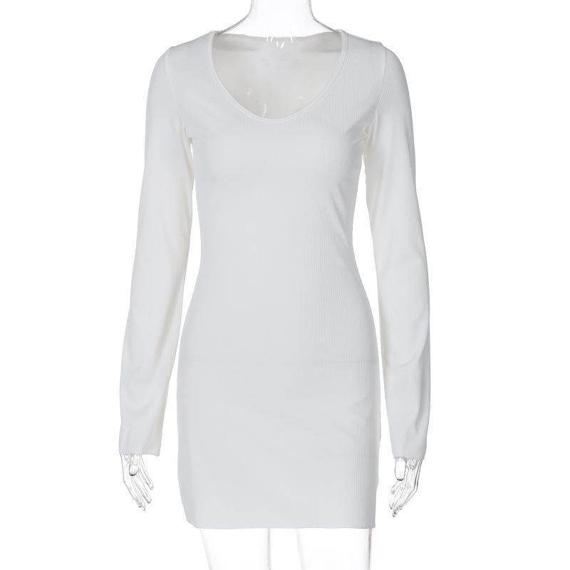 Стиль Женское Летнее Новое Однотонное В рубчик Модное Платье с Длинным Рукавом и Талией